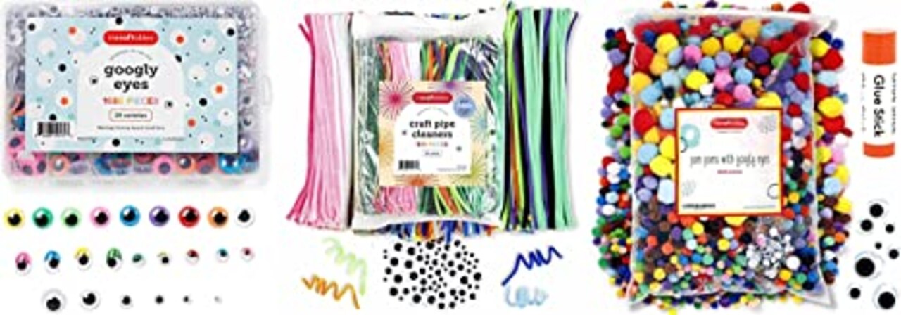 Incraftables Googly Eyes Self Adhesive 1680 pcs Set, 2000 Pcs Pom Poms with  Googly Eyes & Glue Stick & 600pcs Pipe Cleaners Chenille for DIY Arts,  Craft, Hats & Decorations. Best for